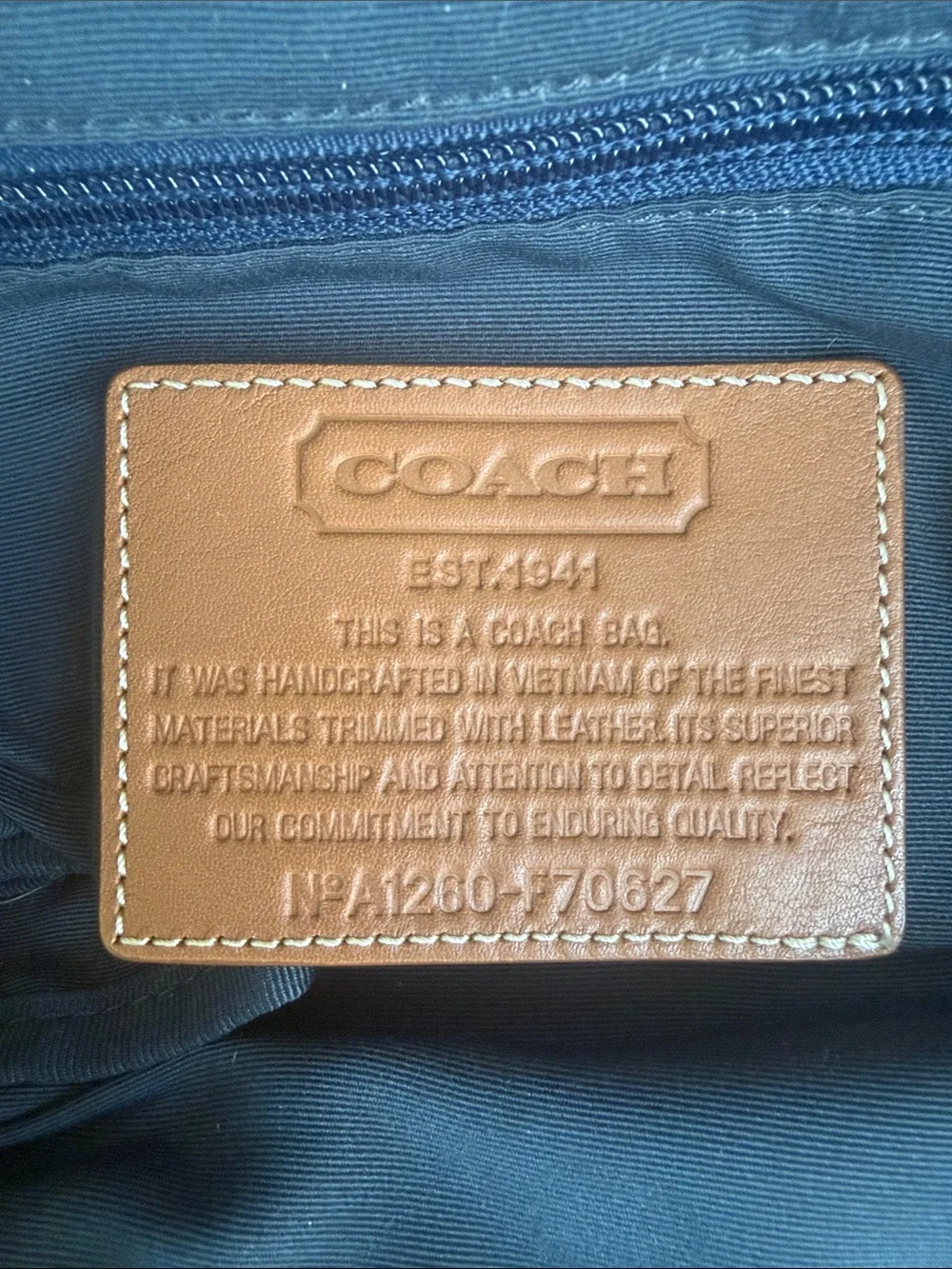 COACH F70627 CREAM AND NAVY CANVAS TAN LEATHER TRIM UNISEX MESSENGER BAG 🌟EUC🌟